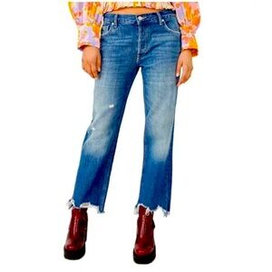 Free People Maggie Mid Rise Straight Jeans Dark Denim